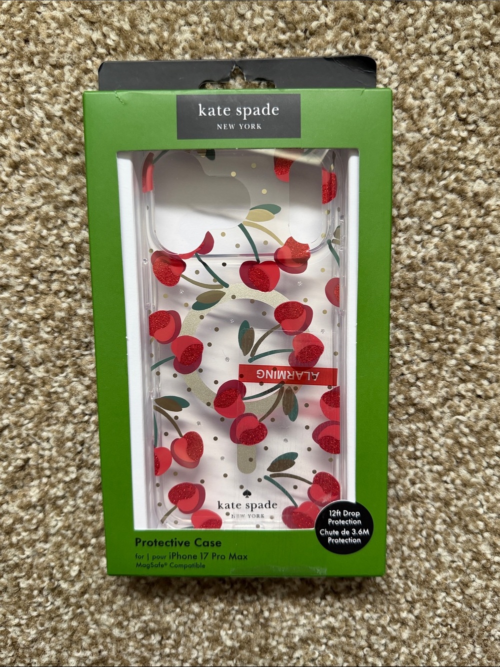Kate Spade Clear & Glitter Cherry Print iPhone 17 Pro Max Protective Case
